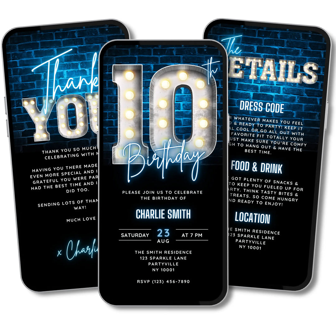 Neon Birthday Invitations | Digital Party Invites for Kids & Teens