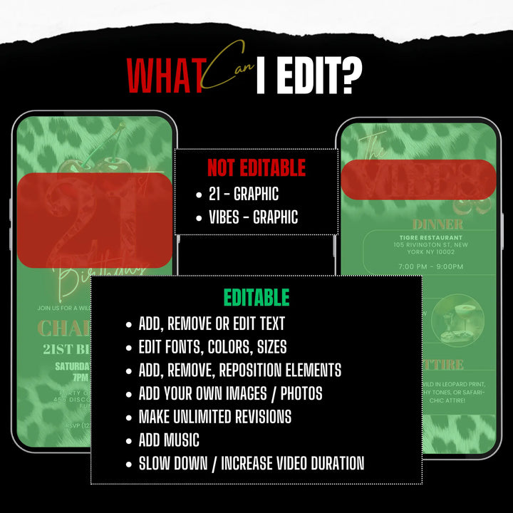 Cherry, Cheetah & Leopard Print 21st Birthday Invitation with Vibes Itinerary | Editable Canva Template