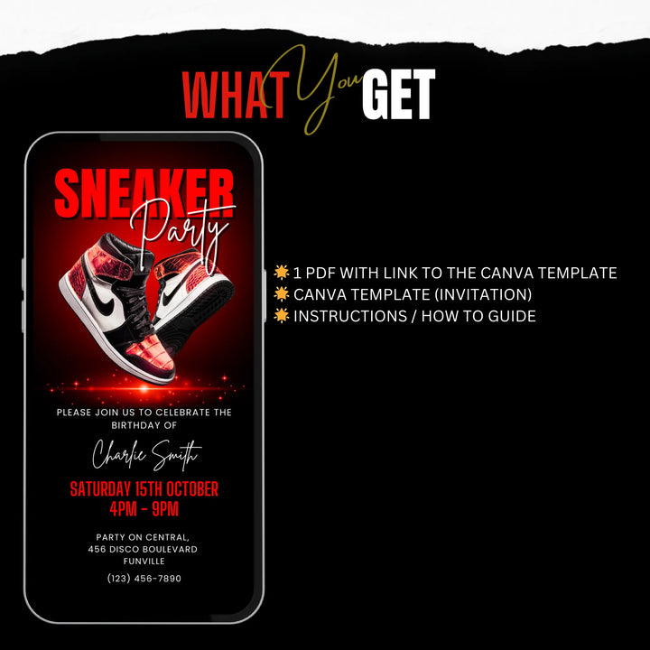 Red Sneaker Party Invitation Digital Sneaker Ball Invite Birthday Invitation Canva Template