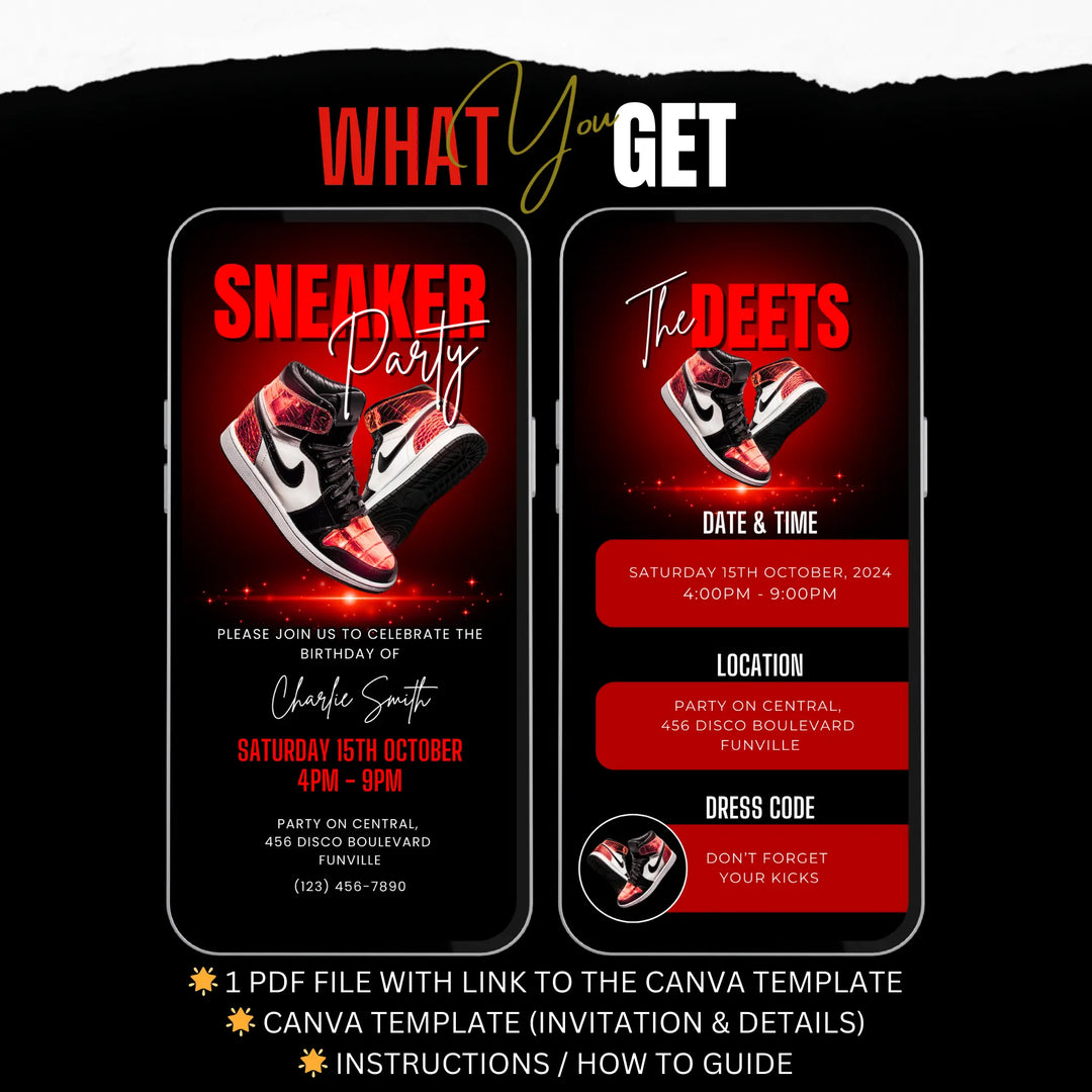 Red Sneaker Party Invite Digital Sneaker Ball Invitation Canva Template