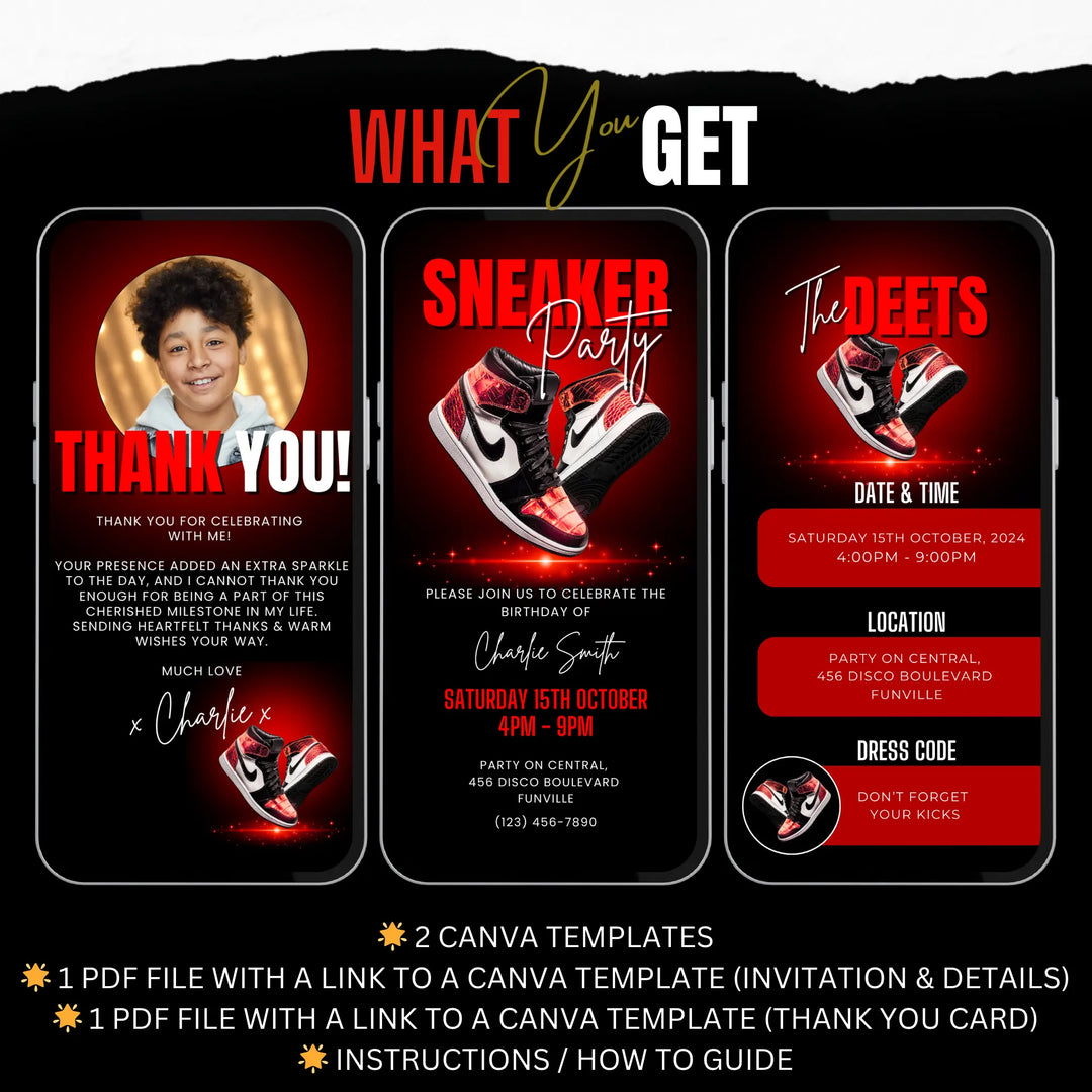 Red Sneaker Party Invite Digital Sneaker Ball Invitation Flyer Canva Template