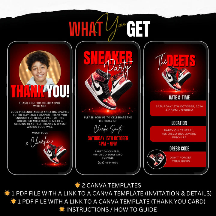 Red Sneaker Party Invite Digital Sneaker Ball Invitation Flyer Canva Template