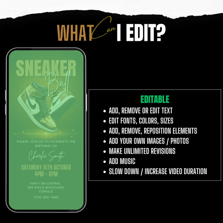 Gold Sneaker Ball Invitation Digital Sneaker Party Invite Canva Template