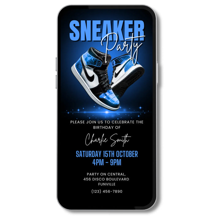 Blue Sneaker Party Birthday Invitation Digital Sneaker Ball Invite Canva Template