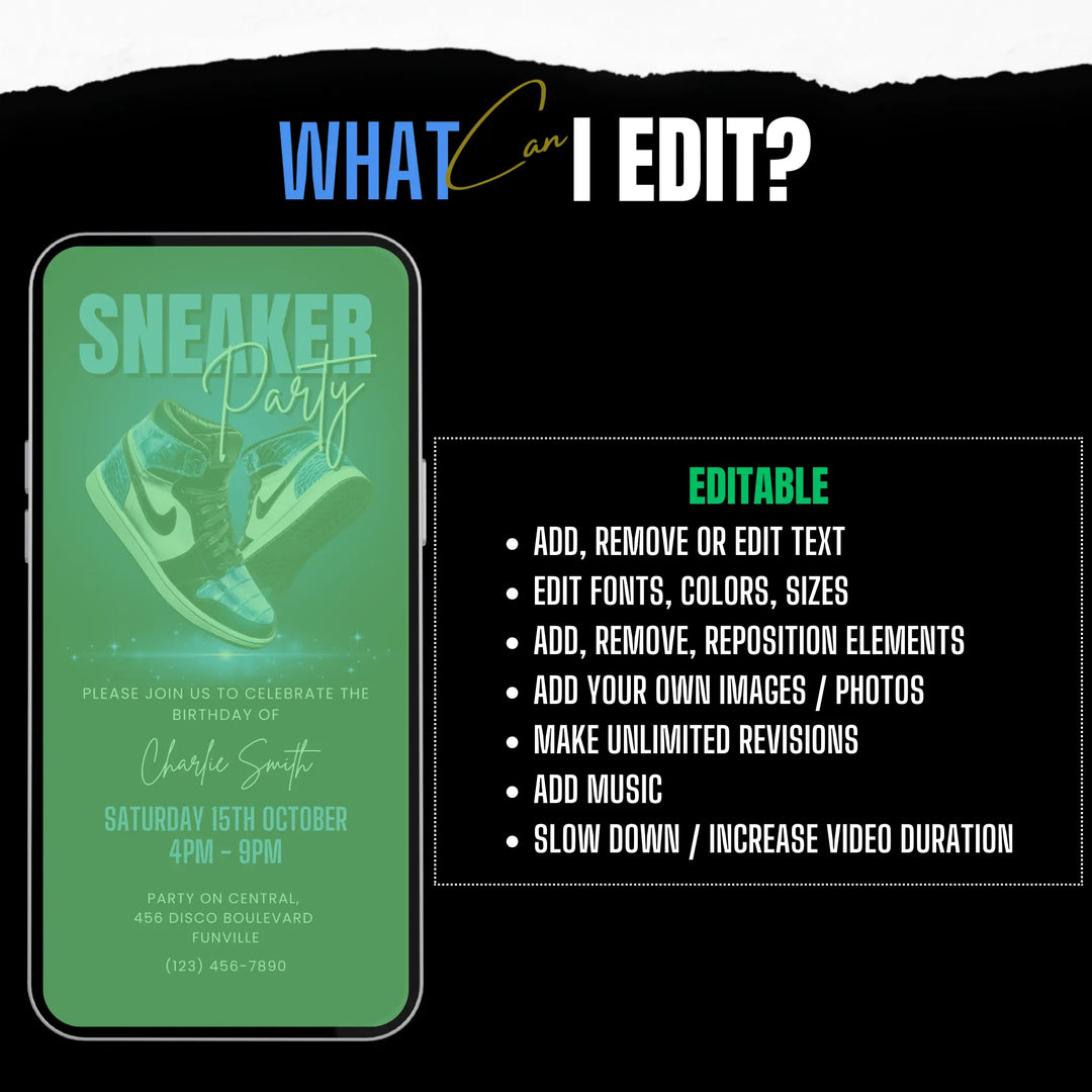 Blue Sneaker Party Birthday Invitation Digital Sneaker Ball Invite Canva Template
