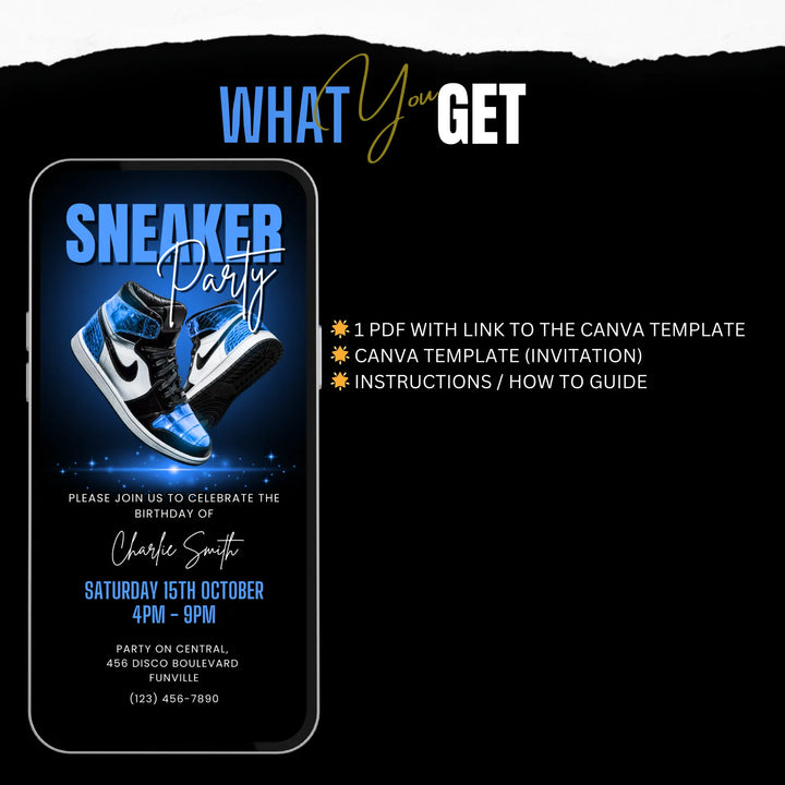 Blue Sneaker Party Birthday Invitation Digital Sneaker Ball Invite Canva Template