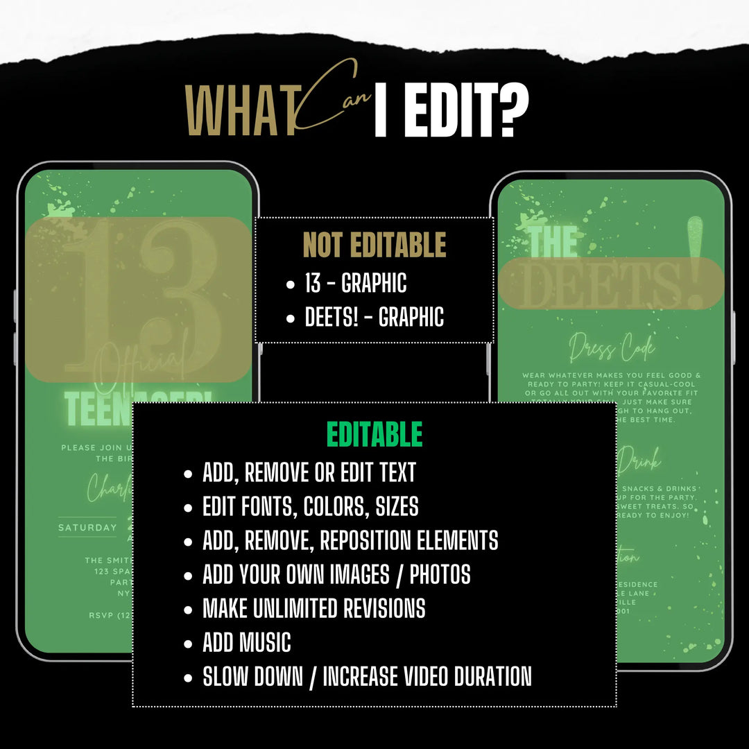 Editable Gold 13th Birthday Invitation Template | Official Teenager Party Digital Invite