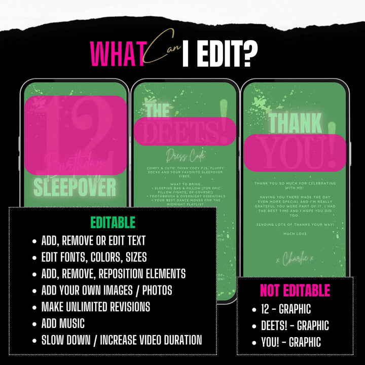 12th Birthday Sleepover Invite Set – Teen Slumber Party Canva Template with Details & Thank You