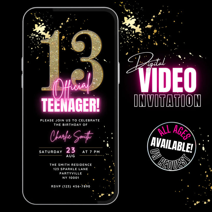 Pink 13th Birthday Invitation – Official Teenager Digital Party Template | Editable Canva Design