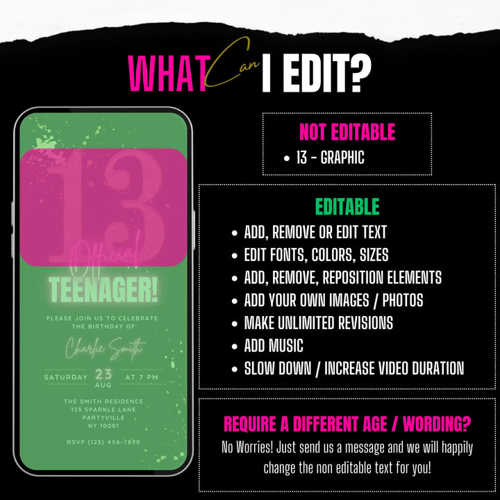 Pink 13th Birthday Invitation – Official Teenager Digital Party Template | Editable Canva Design