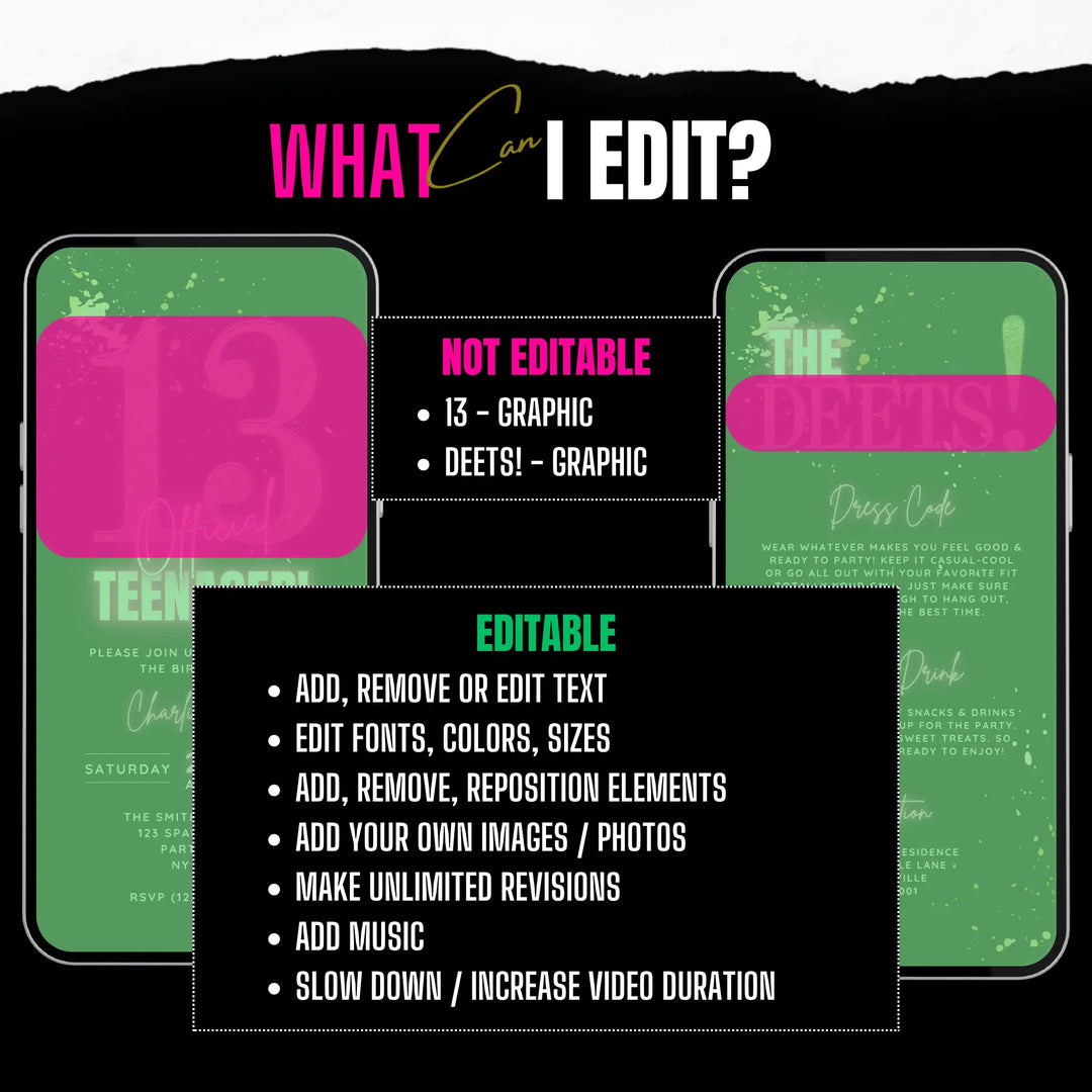 Editable Pink 13th Birthday Invitation | Official Teenager Digital Invite for Girls