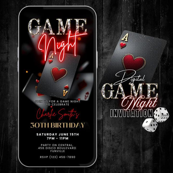Red Game Night Invitation – Digital Casino & Birthday Party Invite Template