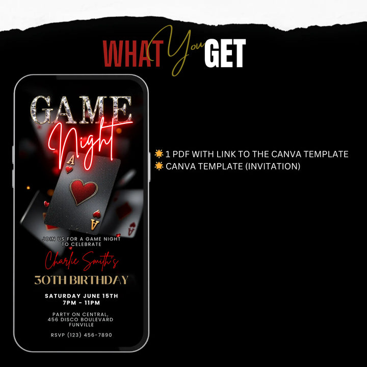 Red Game Night Invitation – Digital Casino & Birthday Party Invite Template