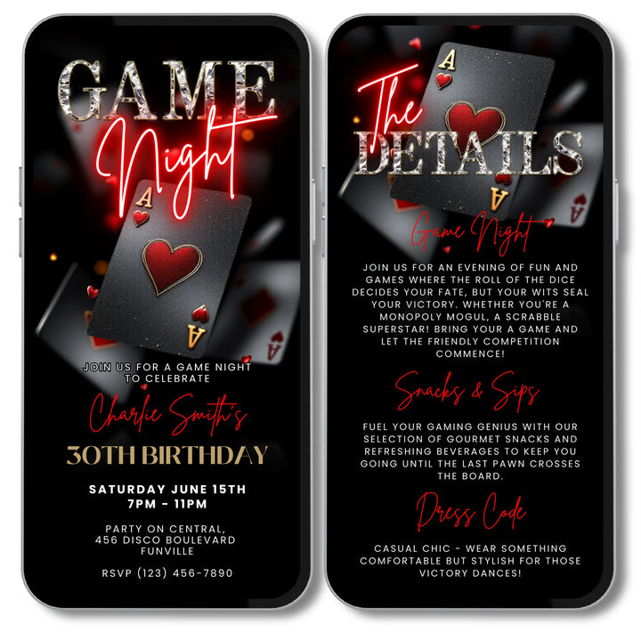 Red Game Night Invitation with Details – Digital Casino Night Invite Template