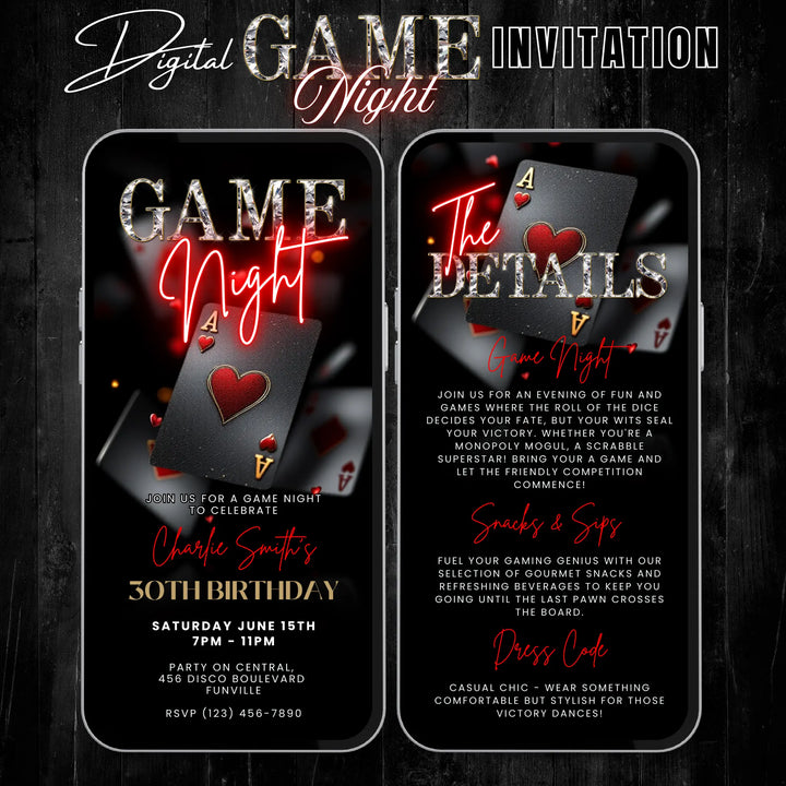 Red Game Night Invitation with Details – Digital Casino Night Invite Template