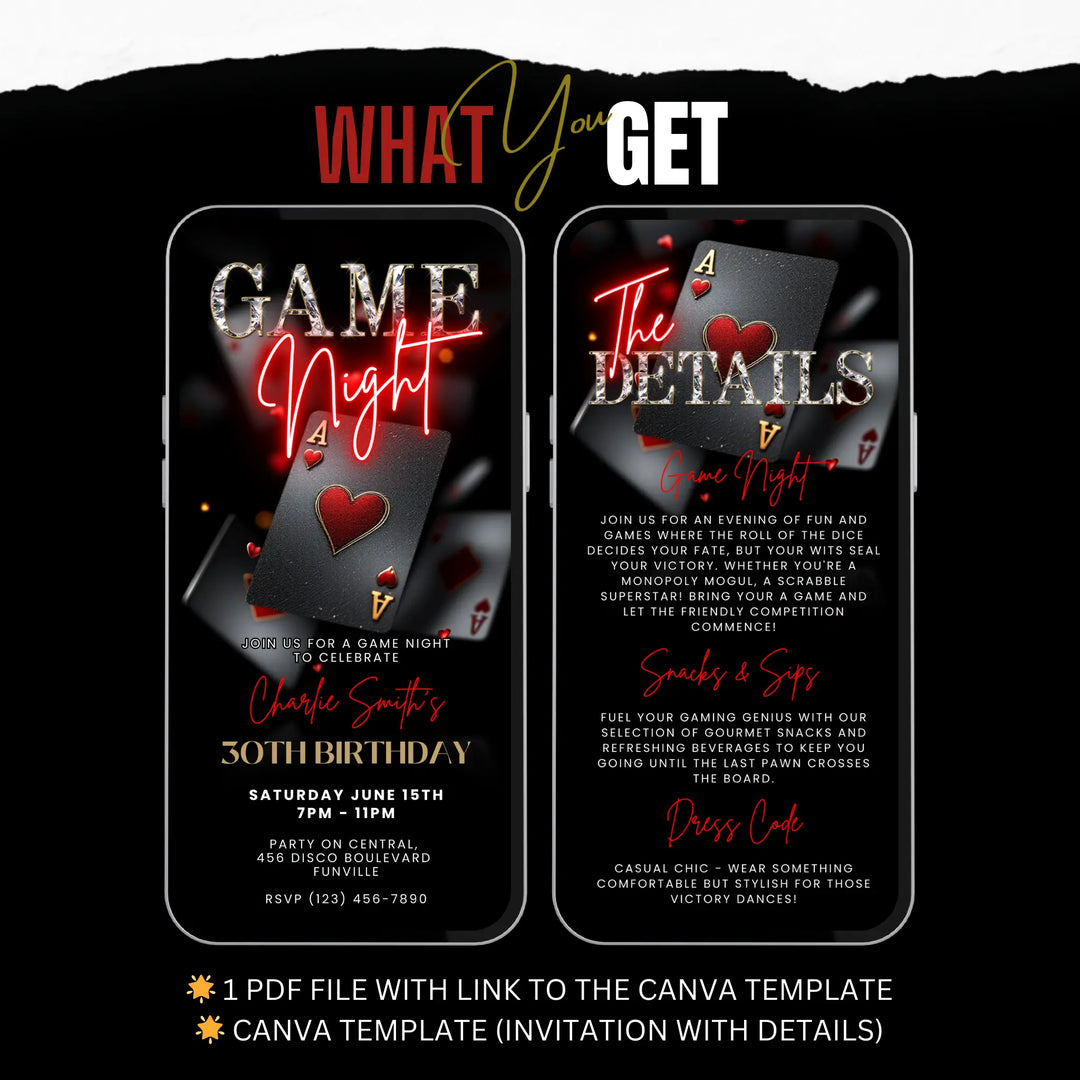 Red Game Night Invitation with Details – Digital Casino Night Invite Template