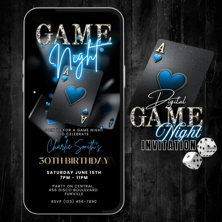 Blue Game Night Invitation – Digital Casino Invitation Template