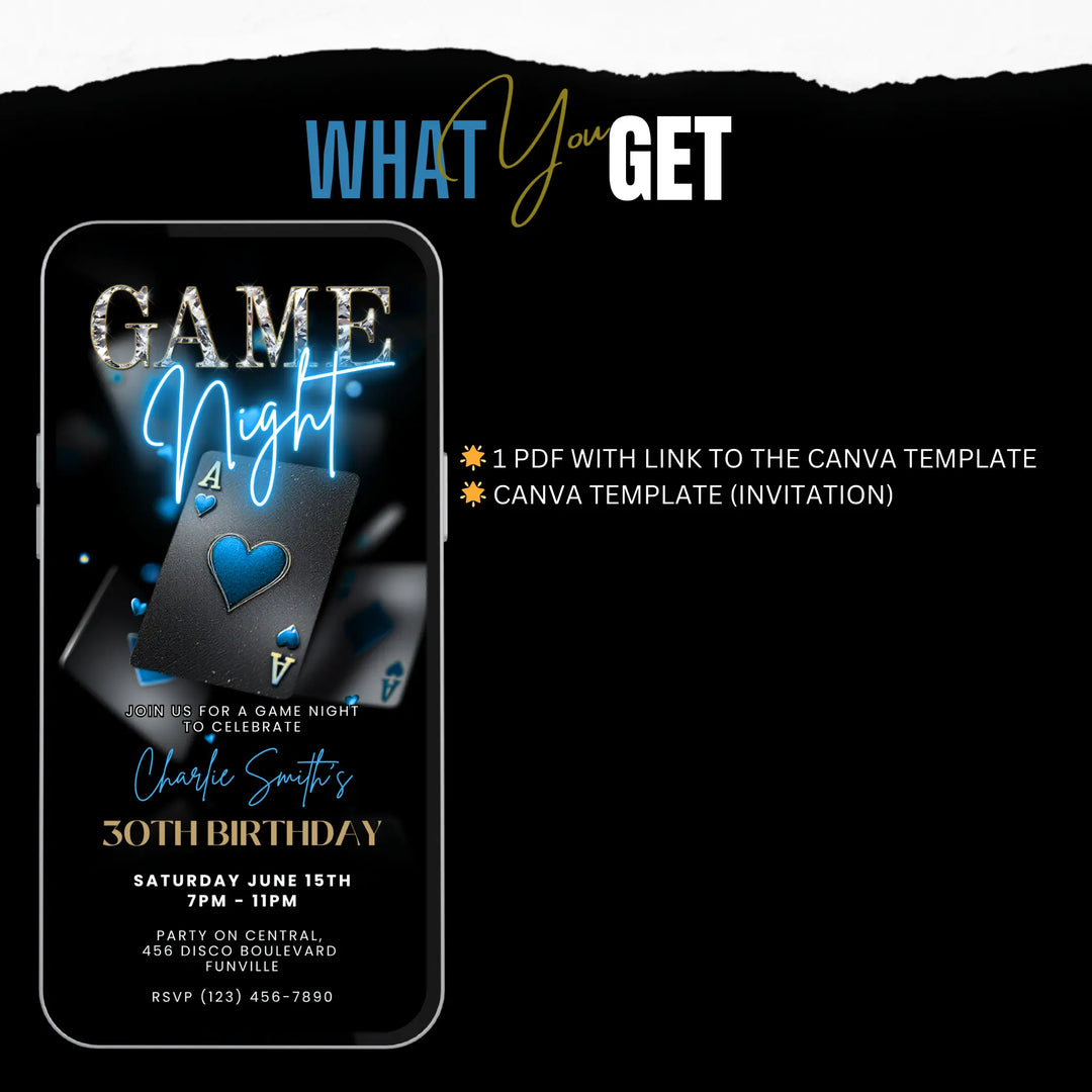 Blue Game Night Invitation – Digital Casino Invitation Template