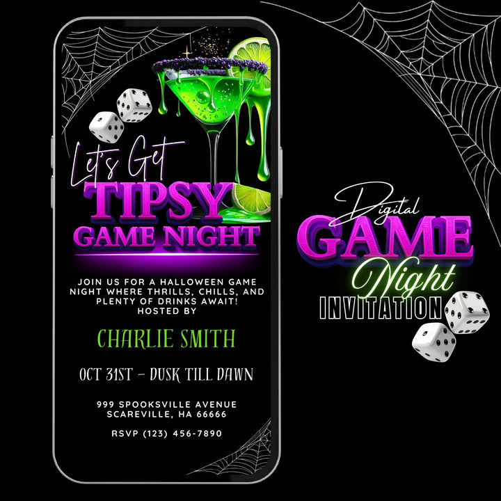 Lets Get Tipsy Halloween Game Night Invitation – Digital Halloween Party Invite Template