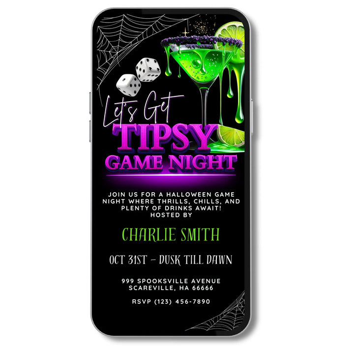 Lets Get Tipsy Halloween Game Night Invitation – Digital Halloween Party Invite Template