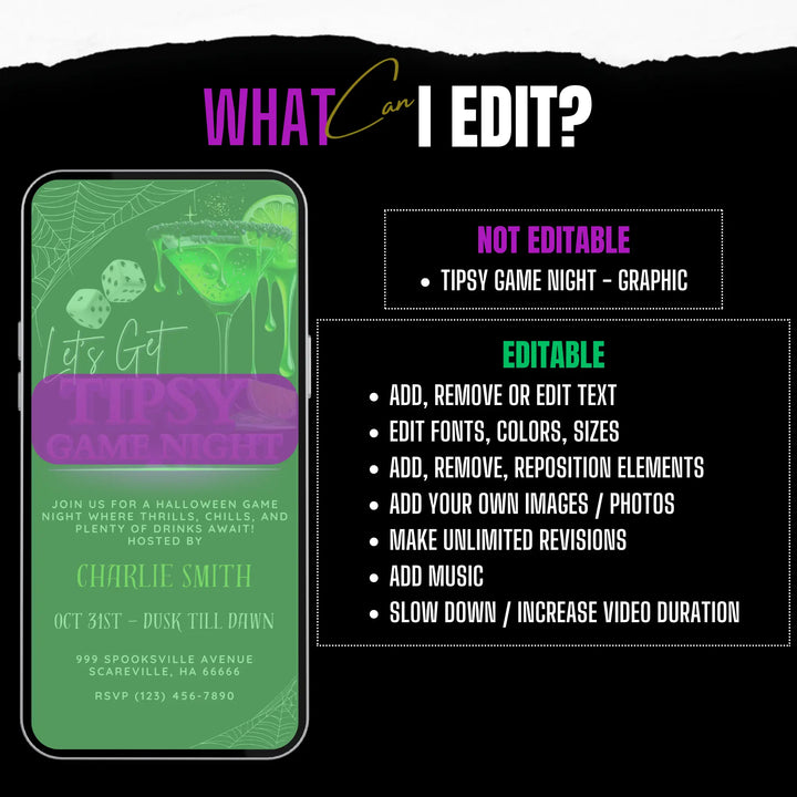 Lets Get Tipsy Halloween Game Night Invitation – Digital Halloween Party Invite Template