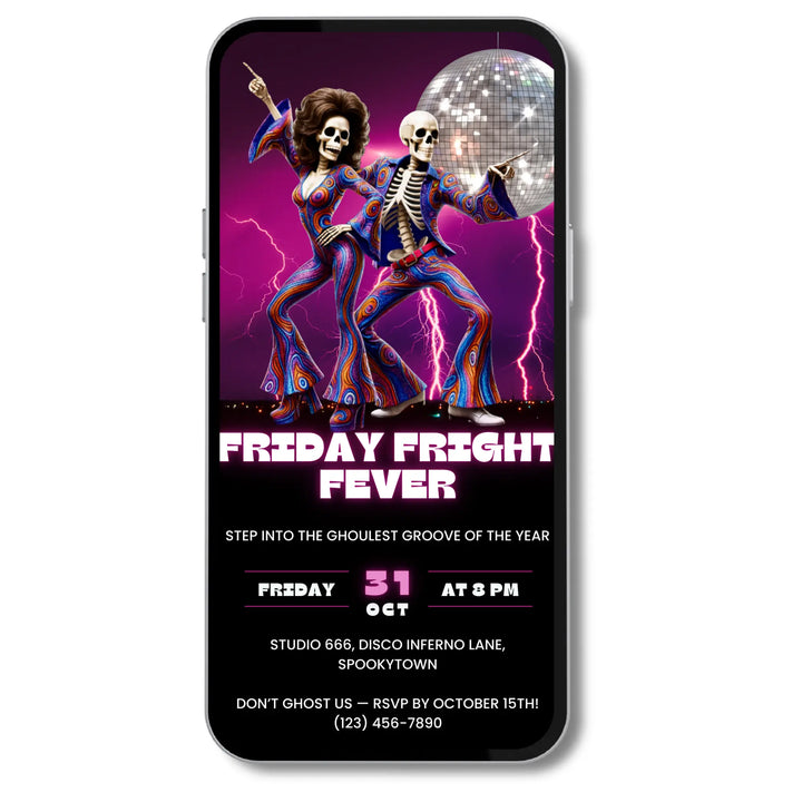 Groovy Halloween Invitation – Friday Fright Fever Disco Party Digital Invite Template
