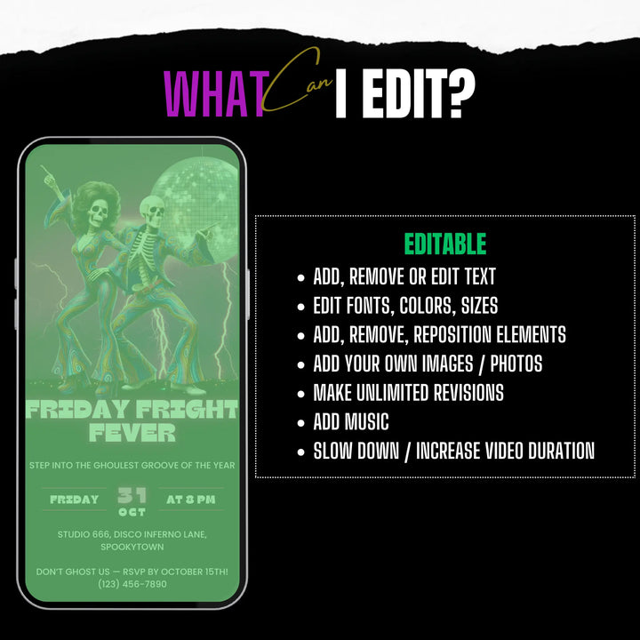 Groovy Halloween Invitation – Friday Fright Fever Disco Party Digital Invite Template