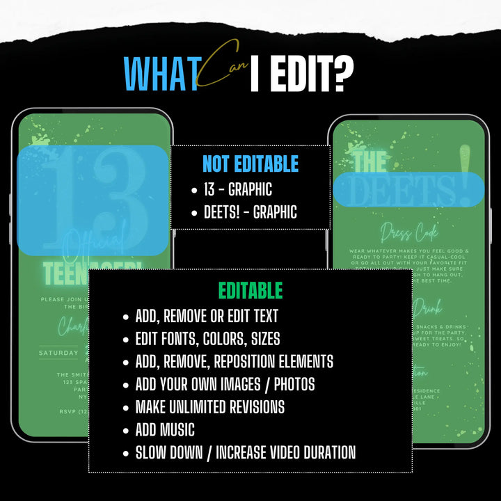 Editable Blue 13th Birthday Invitation | Official Teenager Party Digital Invite