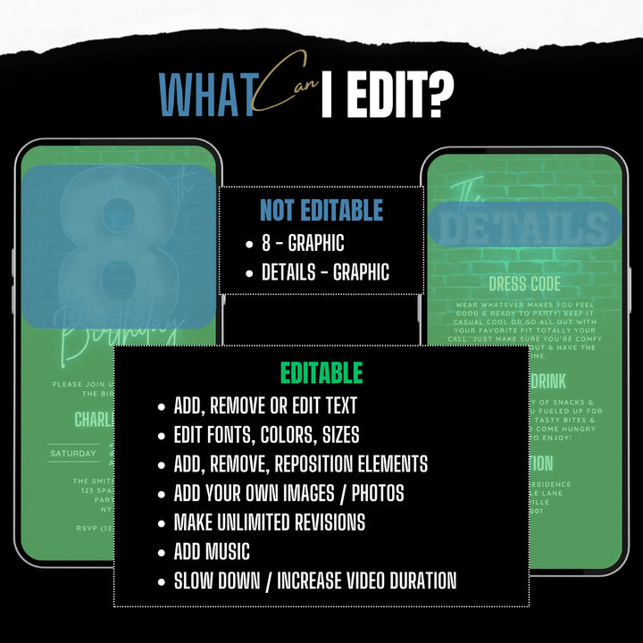 Blue 8th Birthday Invitation | Boys Bday Video Invite | Digital Editable Canva Template