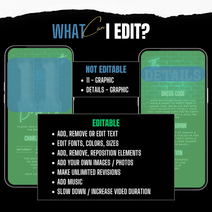 Blue 11th Birthday Invitation | 11 Year Old Party Invite | Digital Editable Canva Template