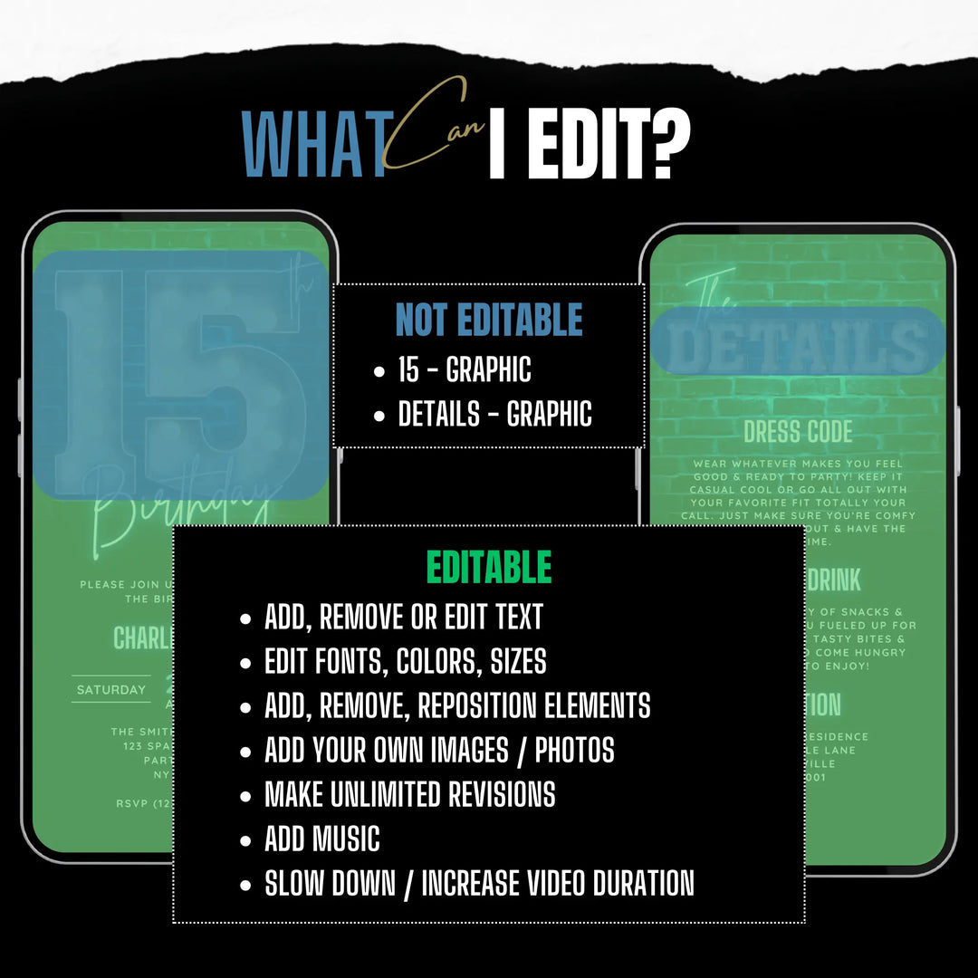 Blue 15th Birthday Invitation | 15 Bday Video Invite | Digital Editable Canva Template