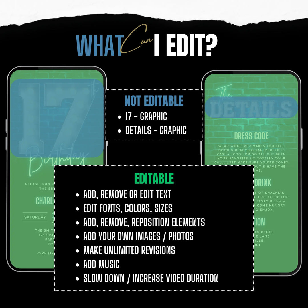 Blue 17th Birthday Invitation | 17 Birthday Dinner Invite | Digital Editable Canva Template