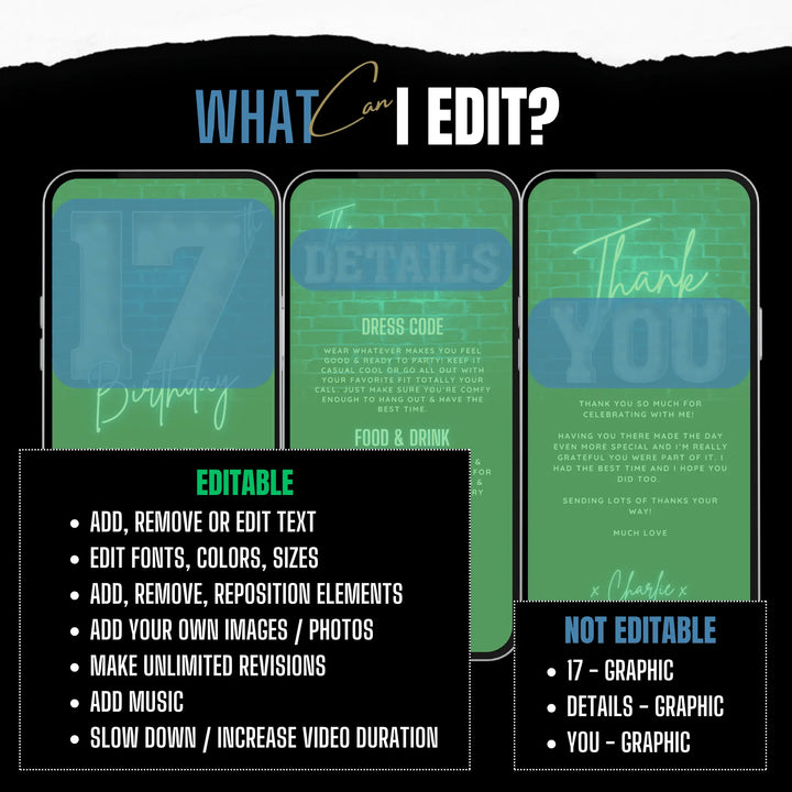 Neon Blue 17th Birthday Invitation | Digital 17 Birthday Dinner Invite | Editable Canva Template