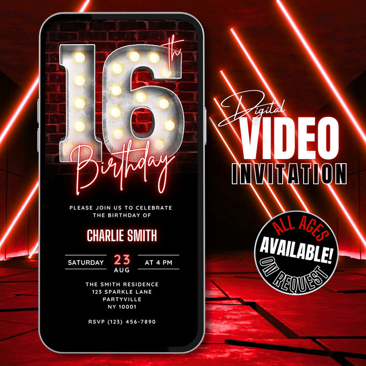 Animated Red 16th Birthday Invitation Video – Editable Canva Template