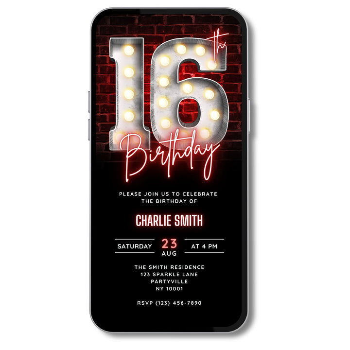 Animated Red 16th Birthday Invitation Video – Editable Canva Template