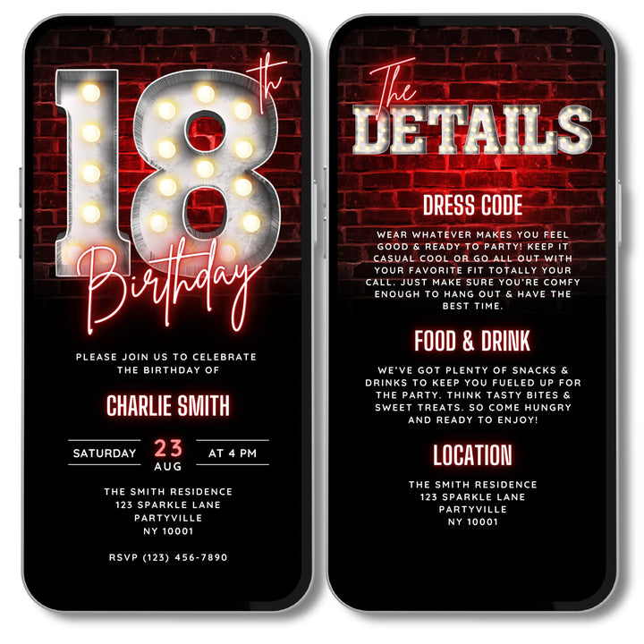 Animated Red 18th Birthday Invitation with Details – Editable Digital Video Invite