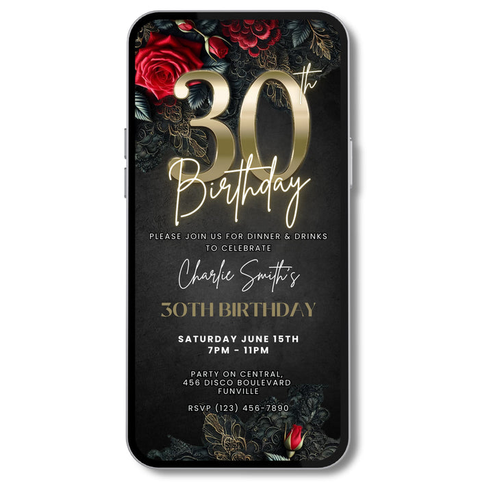 30th Birthday Invitation | Leather and Lace Party Invite | Digital Invitation Template