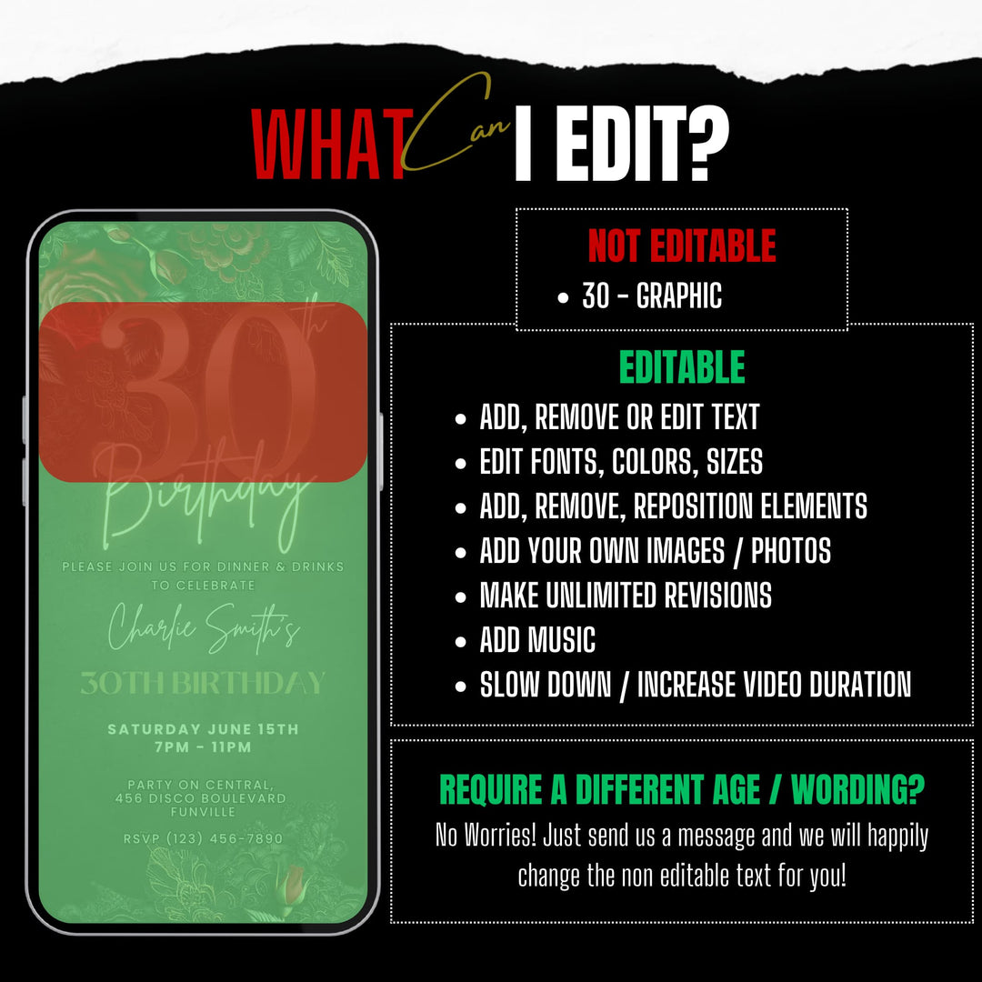 30th Birthday Invitation | Leather and Lace Party Invite | Digital Invitation Template