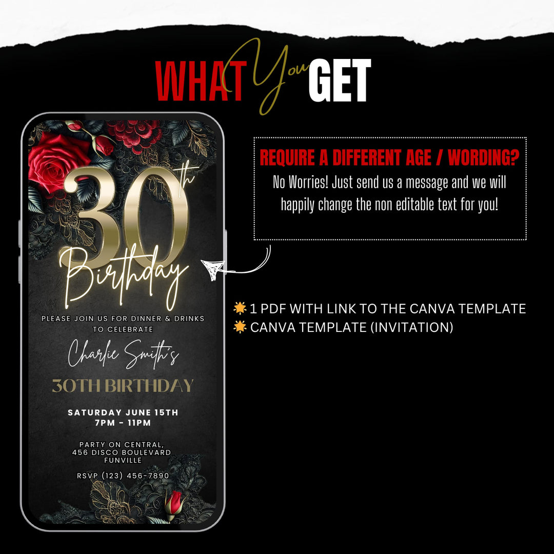 30th Birthday Invitation | Leather and Lace Party Invite | Digital Invitation Template