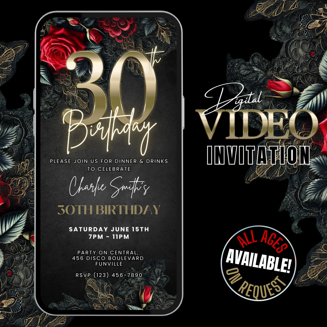 30th Birthday Invitation | Leather and Lace Party Invite | Digital Invitation Template