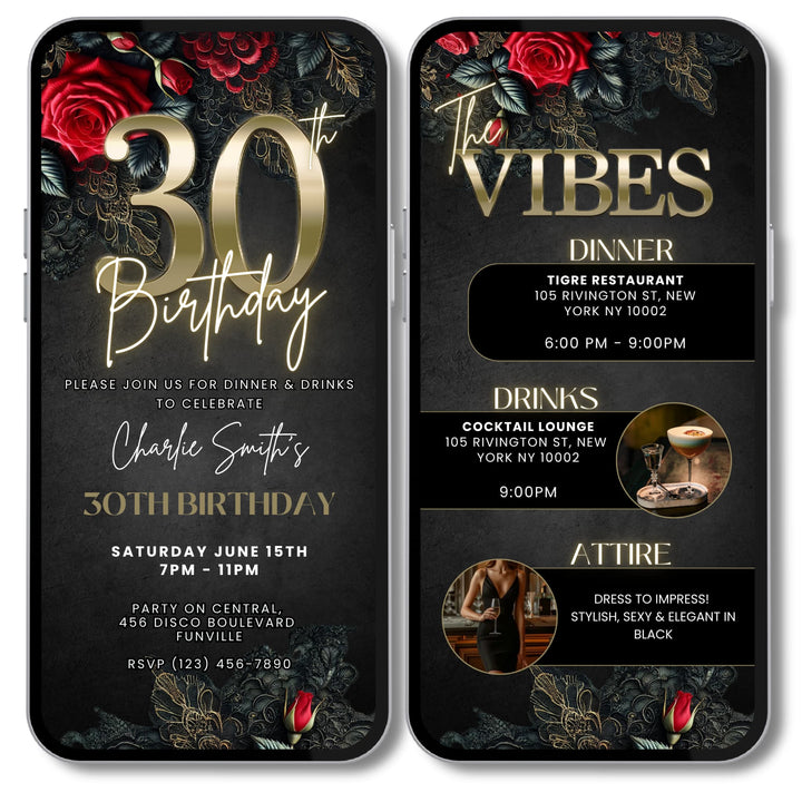 30th Birthday Invitation with Details | Leather and Lace Party Invite | Digital Invitation Template
