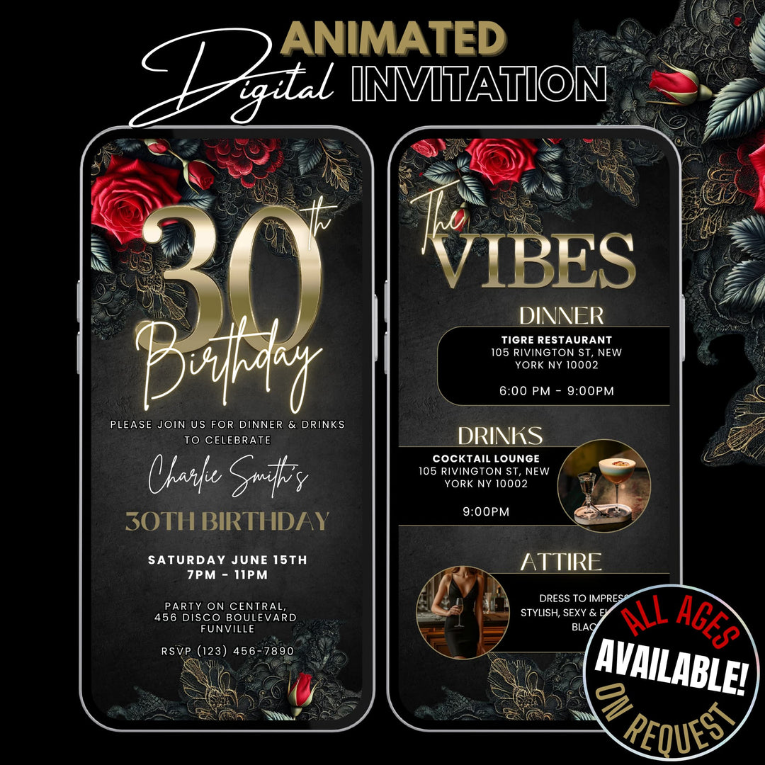30th Birthday Invitation with Details | Leather and Lace Party Invite | Digital Invitation Template