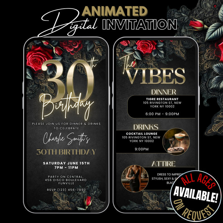 30th Birthday Invitation with Details | Leather and Lace Party Invite | Digital Invitation Template