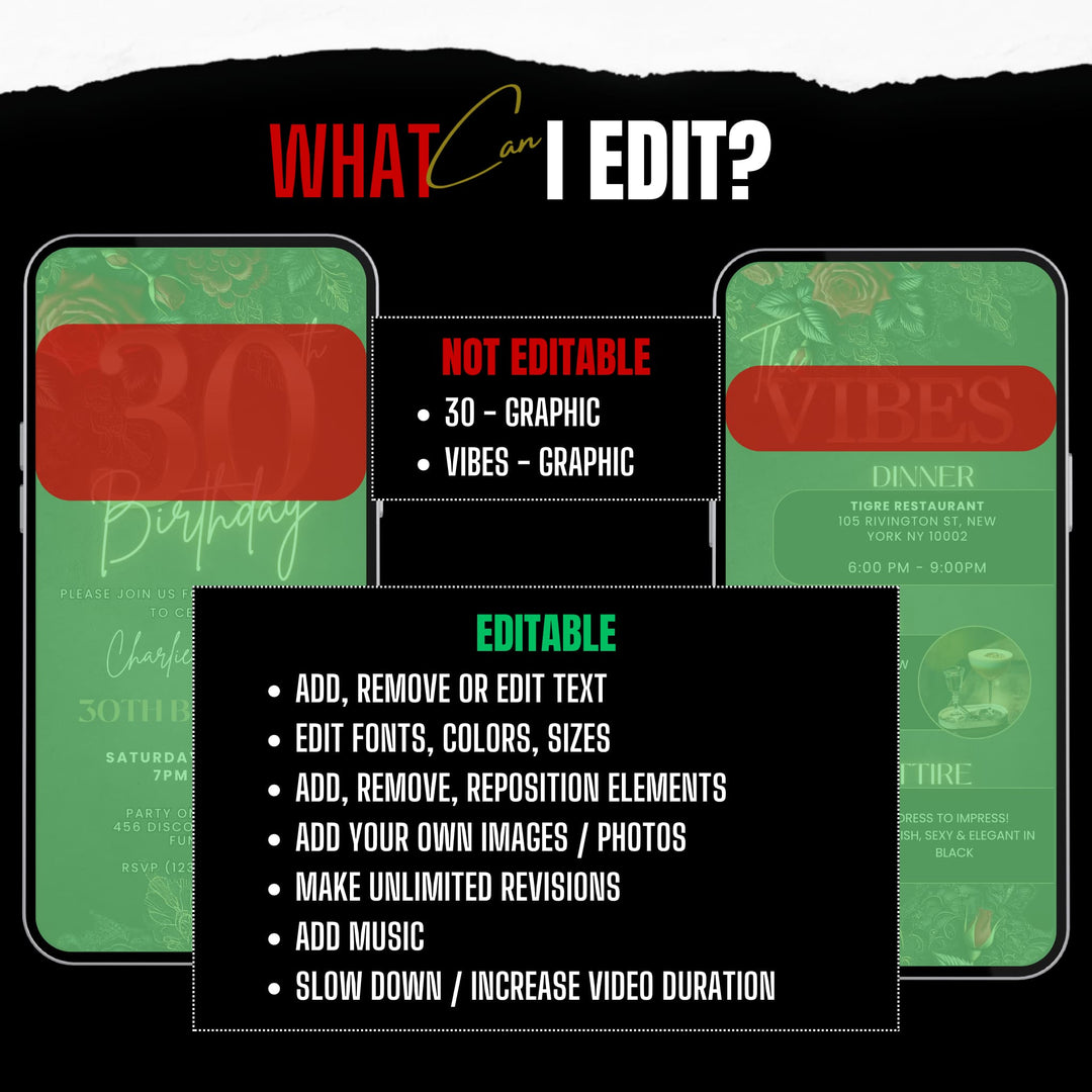 30th Birthday Invitation with Details | Leather and Lace Party Invite | Digital Invitation Template