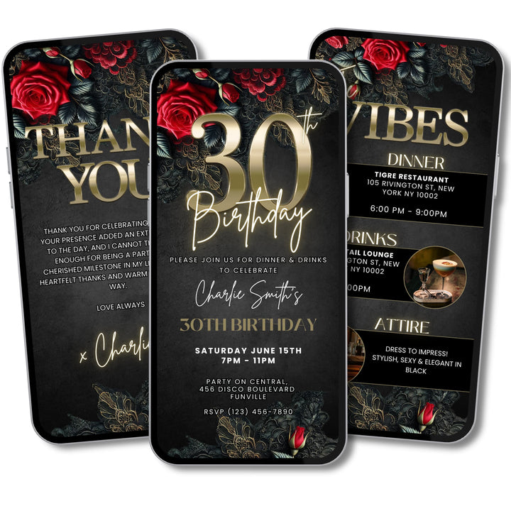 30th Birthday Invitation with Details and Thank You Card | Leather and Lace Party Invite | Digital Invitation Template