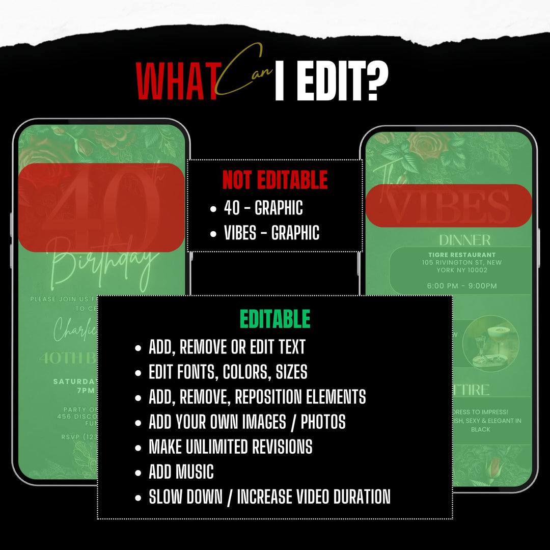 40th Birthday Invitation with Vibes | Leather and Lace Party Invite | Digital Invitation Template