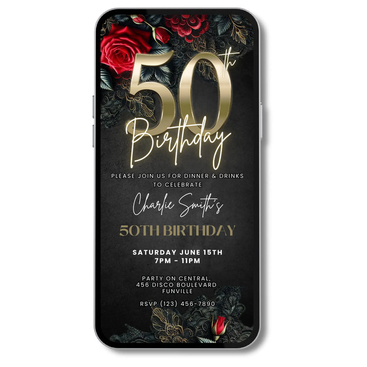 50th Birthday Invitation | Elegant Floral and Lace Party Invite | Digital Invitation Template