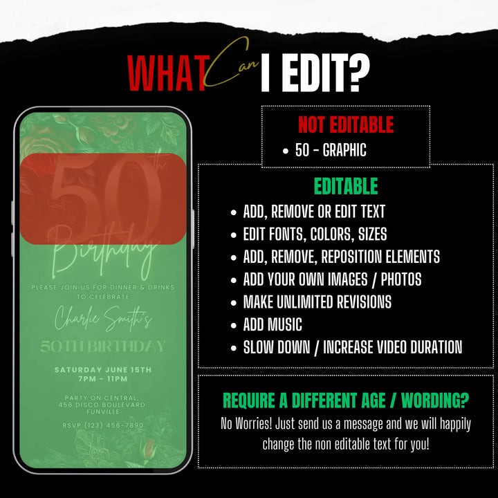 50th Birthday Invitation | Elegant Floral and Lace Party Invite | Digital Invitation Template