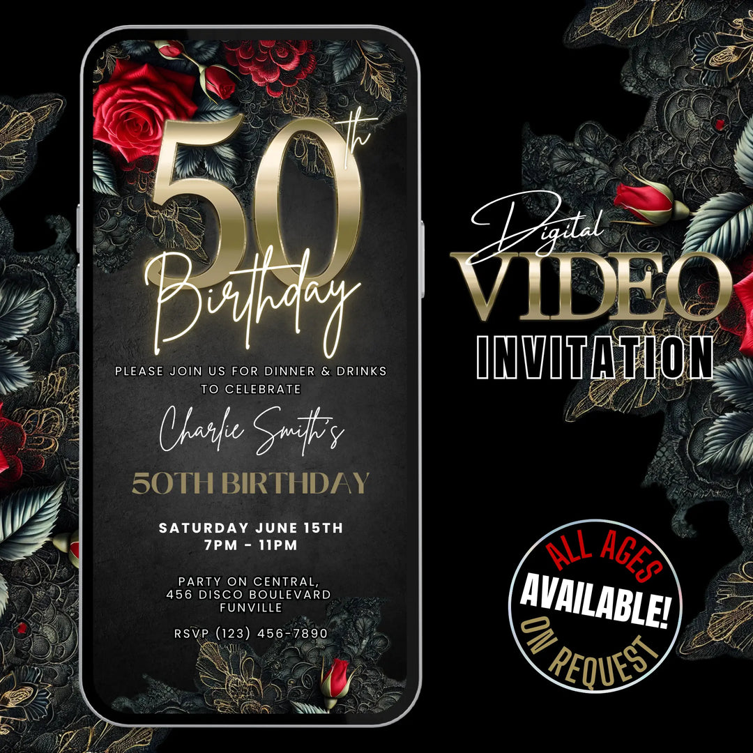50th Birthday Invitation | Elegant Floral and Lace Party Invite | Digital Invitation Template