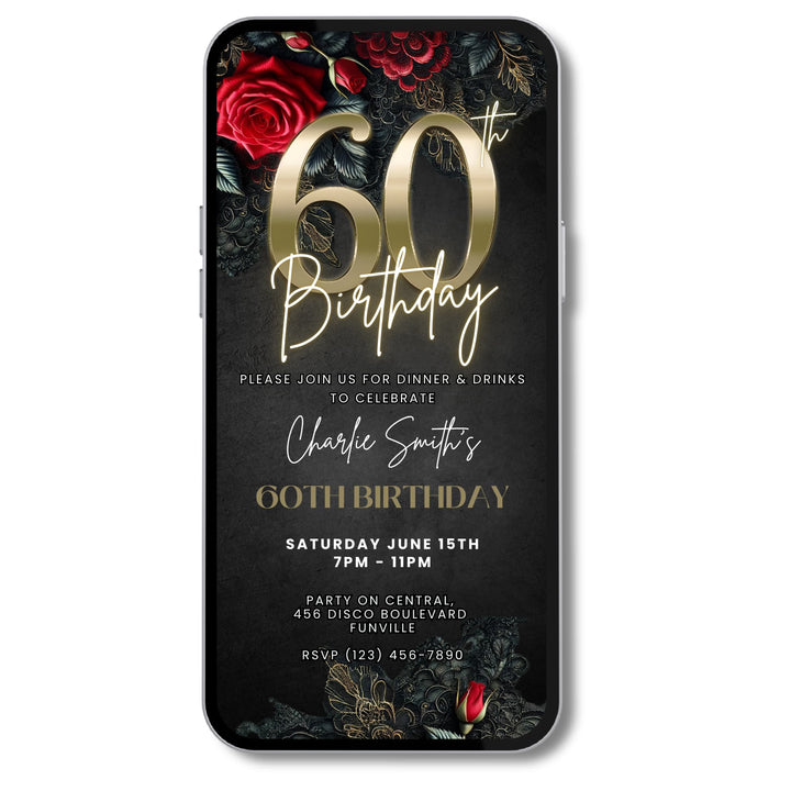 60th Birthday Invitation | Elegant Floral and Lace Dinner Party Invite | Digital Invitation Template